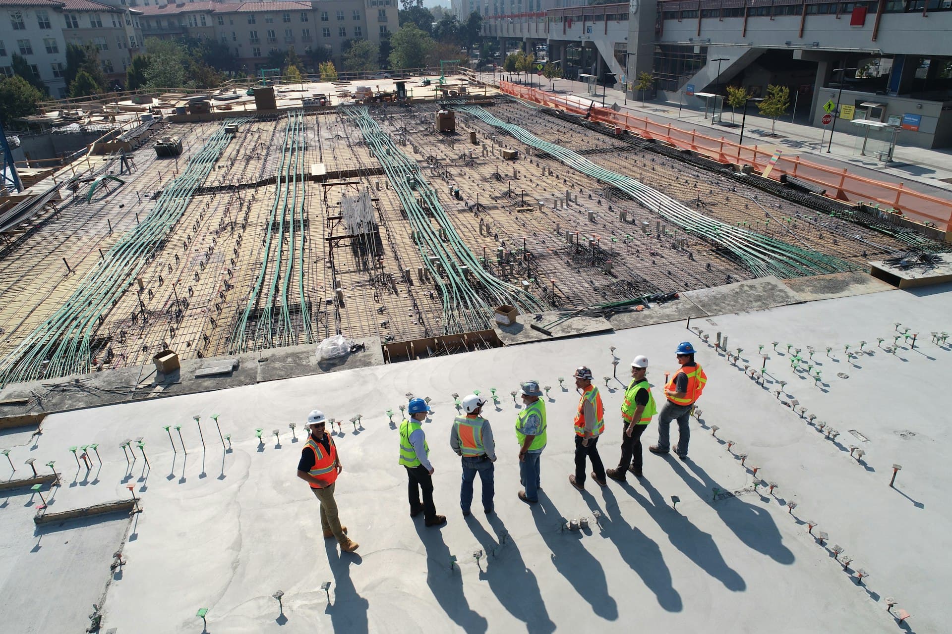 Construction site with plant equipment and building work underway